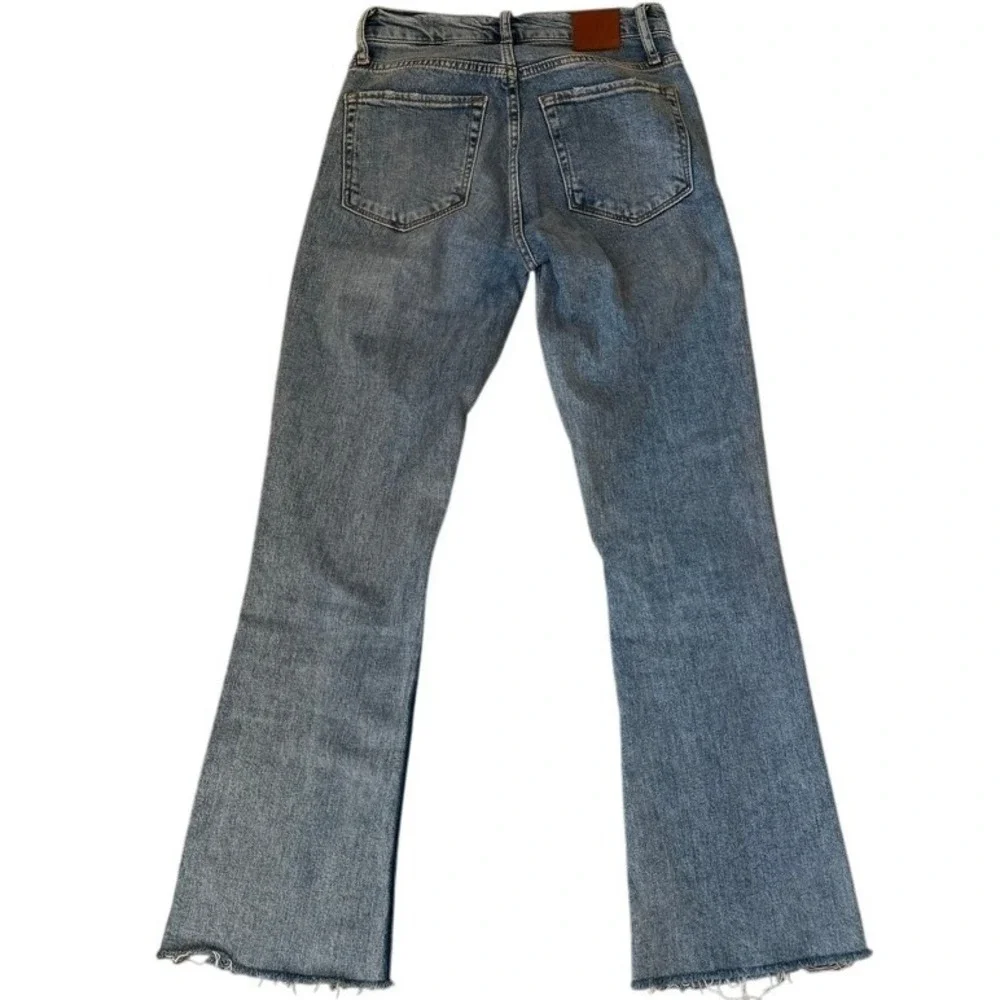 Anine Bing‎ High Rise Flare Jeans Light Wash Blue Raw Hem Size 24 Button Fly